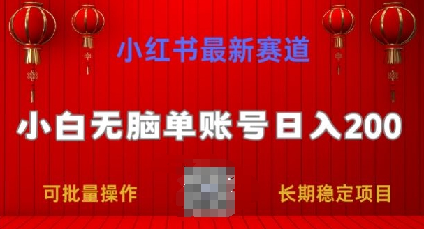 小红书最新赛道，小白无脑单账号日入200，长期稳定项目