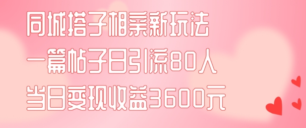 同城搭子相亲新玩法一篇帖子引流80人当日变现3600元(项目教程+实操教程)