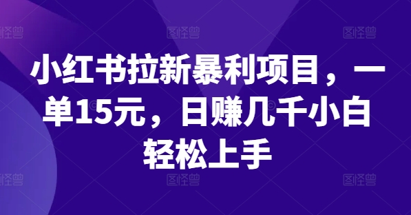 小红书拉新暴利项目，一单15元，日赚几千小白轻松上手