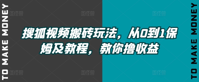 搜狐视频搬砖玩法，从0到1保姆及教程，教你撸收益